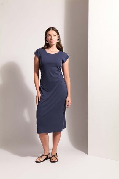 FOIL 'High Flyer' Ribbed Cap Sleeve Midi Dress - Indigo