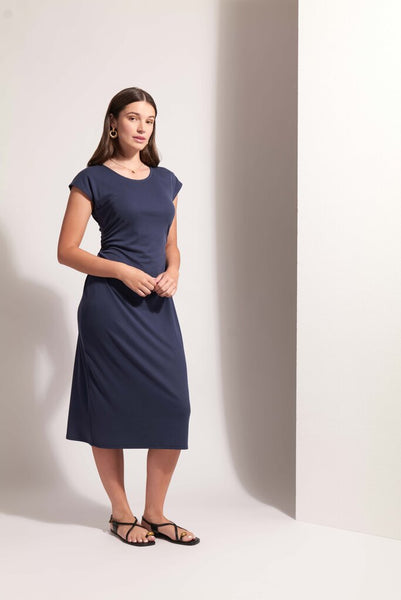 FOIL 'High Flyer' Ribbed Cap Sleeve Midi Dress - Indigo