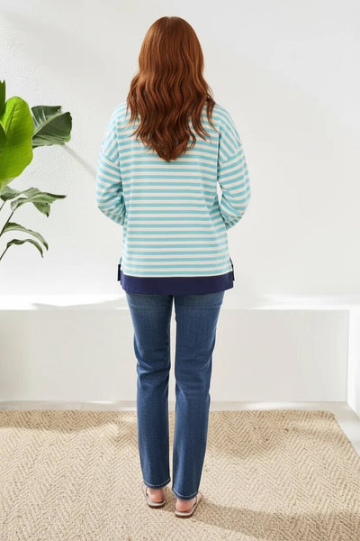 Tribal Striped French Terry Crew Neck - Aqua Sky