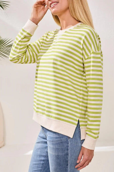 Tribal Striped French Terry Crew Neck - Mint Leaf