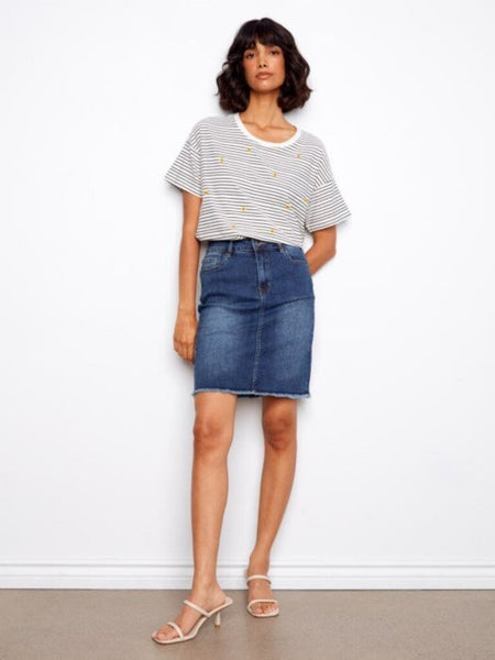 Charlie B Striped Embroidered Cotton Tee