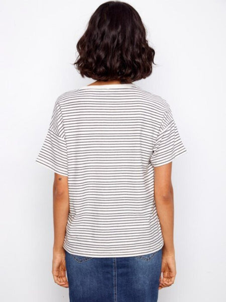Charlie B Striped Embroidered Cotton Tee