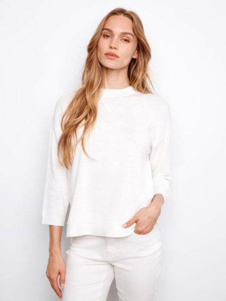 Charlie B Round Hem Cotton Sweater - White