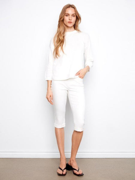 Charlie B Round Hem Cotton Sweater - White