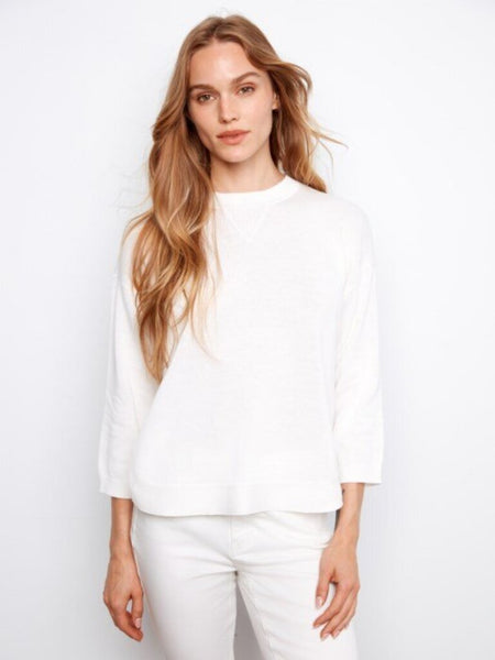 Charlie B Round Hem Cotton Sweater - White