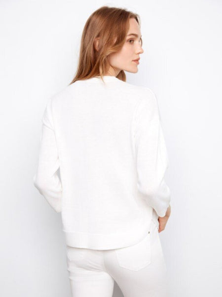 Charlie B Round Hem Cotton Sweater - White