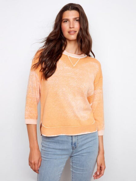 Charlie B Round Hem Cotton Sweater - Apricot