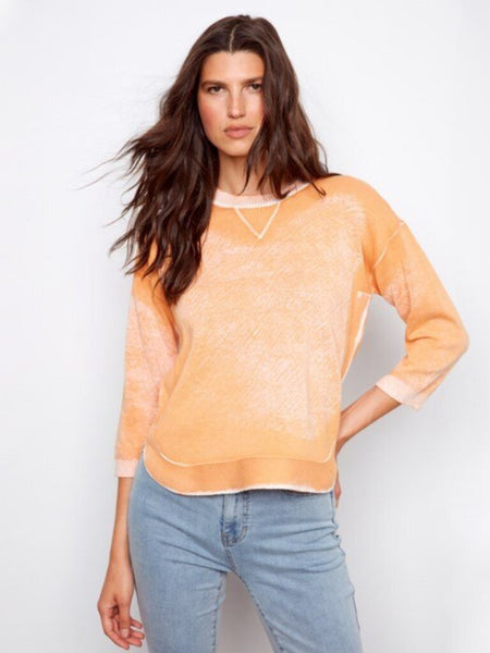 Charlie B Round Hem Cotton Sweater - Apricot
