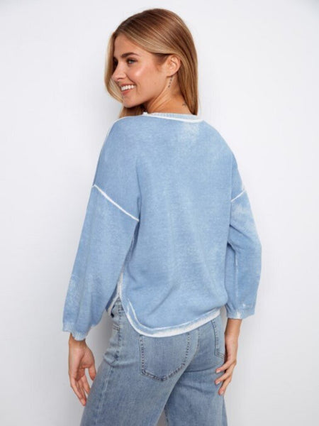 Charlie B Round Hem Cotton Sweater - Bluebell