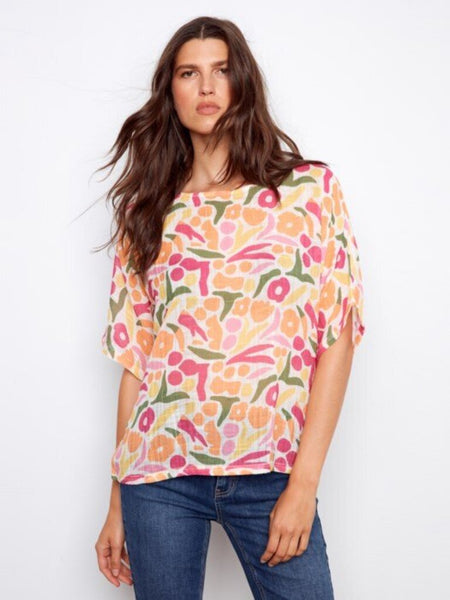 Charlie B Sunburst Print Cotton Gauze Blouse