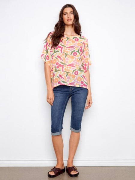 Charlie B Sunburst Print Cotton Gauze Blouse