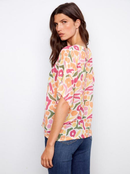 Charlie B Sunburst Print Cotton Gauze Blouse