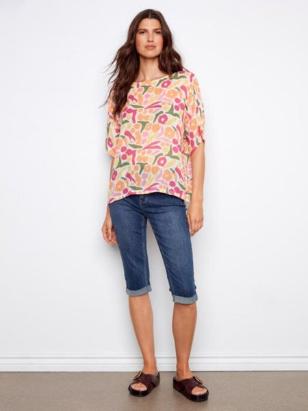 Charlie B Sunburst Print Cotton Gauze Blouse