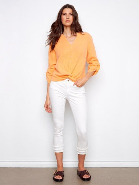 Charlie B Bubble Cotton Twist Front Blouse - Apricot