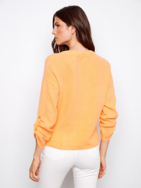 Charlie B Bubble Cotton Twist Front Blouse - Apricot