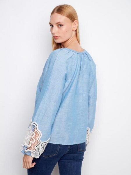 Charlie B Embroidered Chambray Blouse