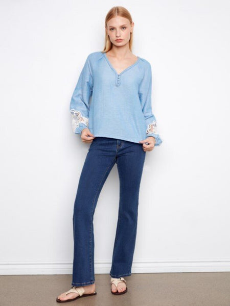 Charlie B Embroidered Chambray Blouse