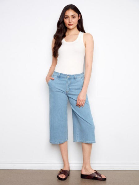 Charlie B Cropped Palazzo Jeans - Light Blue