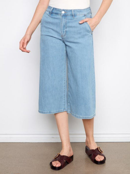 Charlie B Cropped Palazzo Jeans - Light Blue