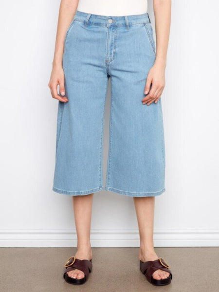Charlie B Cropped Palazzo Jeans - Light Blue
