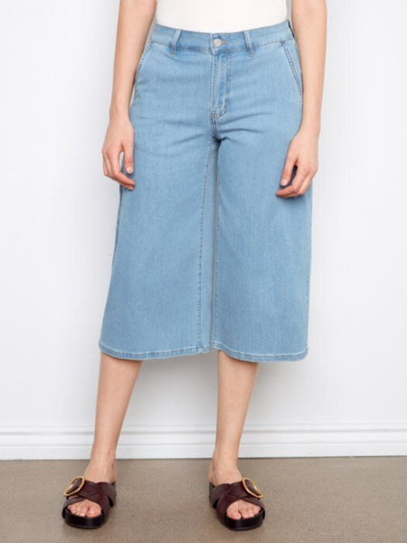 Charlie B Cropped Palazzo Jeans - Light Blue