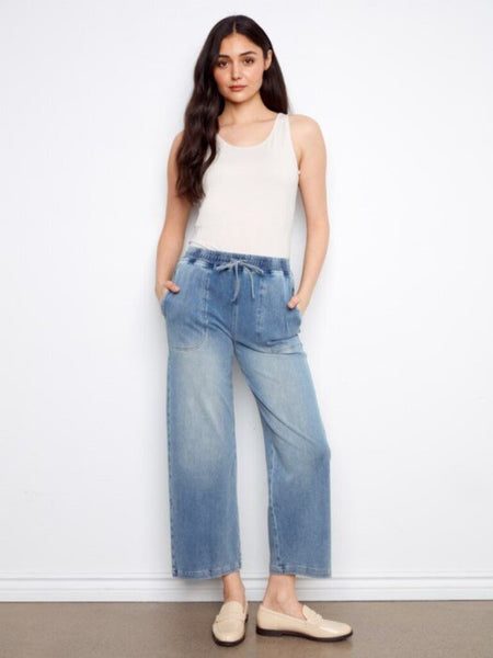 Charlie B Knit Denim Wide Leg Joggers