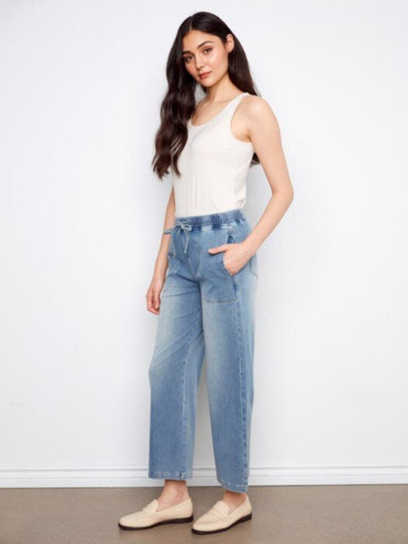 Charlie B Knit Denim Wide Leg Joggers