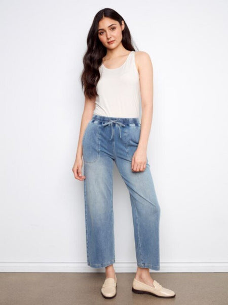 Charlie B Knit Denim Wide Leg Joggers