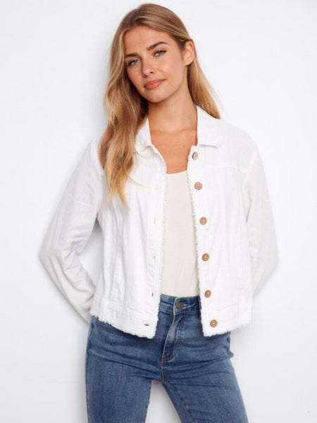 Charlie B Fringed Linen Jacket - White