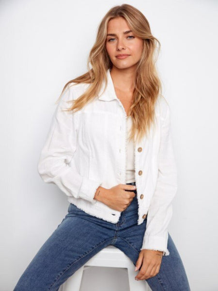 Charlie B Fringed Linen Jacket - White