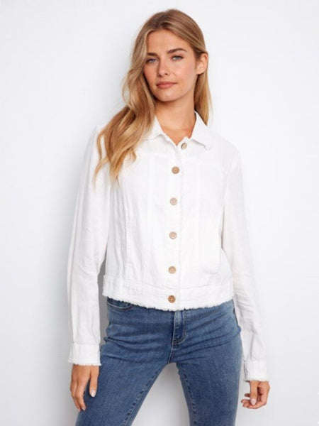 Charlie B Fringed Linen Jacket - White