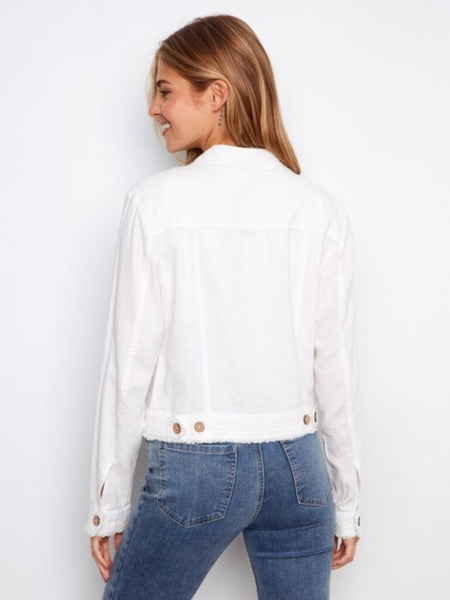 Charlie B Fringed Linen Jacket - White