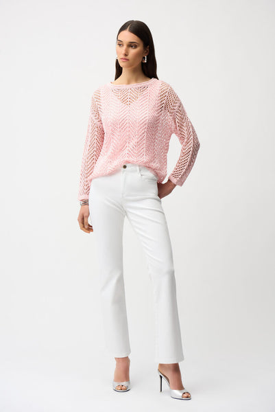 Joseph Ribkoff 261915 Sequin Yarn Sweater Top - Petal Pink