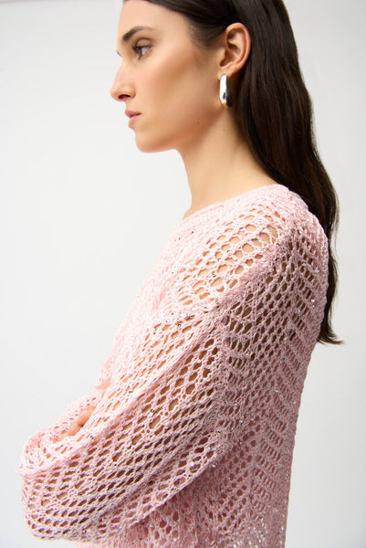 Joseph Ribkoff 261915 Sequin Yarn Sweater Top - Petal Pink