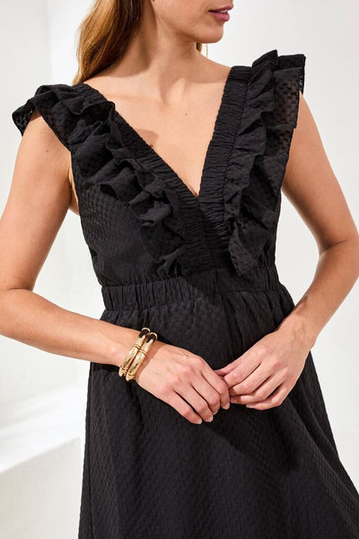 Tribal Embroidered Cotton Maxi Dress With Frills & Cutout
