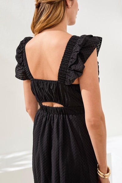 Tribal Embroidered Cotton Maxi Dress With Frills & Cutout