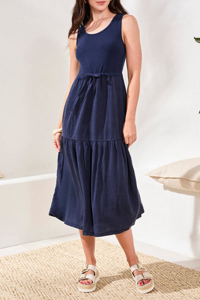 Tribal Mixmedia Tiered Midi Dress - Nautical