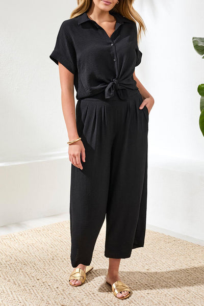 Tribal Airflow Pleated Pants With Elastic Waistband - Black