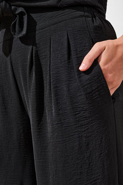 Tribal Airflow Pleated Pants With Elastic Waistband - Black
