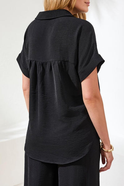 Tribal Airflow Relaxed Dolman Button-Down Shirt - Black
