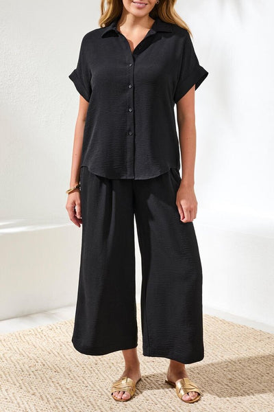 Tribal Airflow Relaxed Dolman Button-Down Shirt - Black