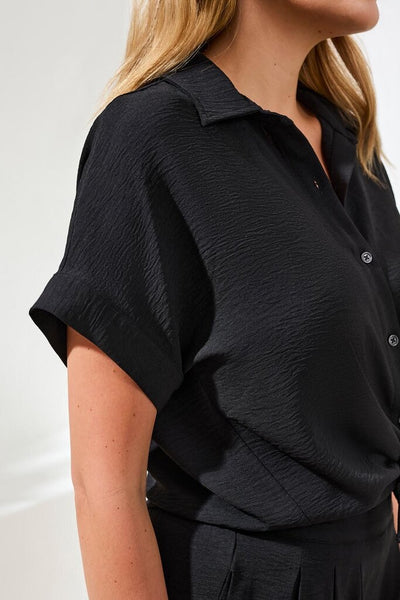 Tribal Airflow Relaxed Dolman Button-Down Shirt - Black