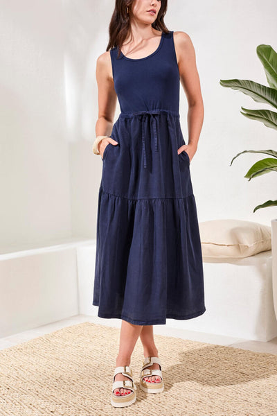 Tribal Mixmedia Tiered Midi Dress - Nautical