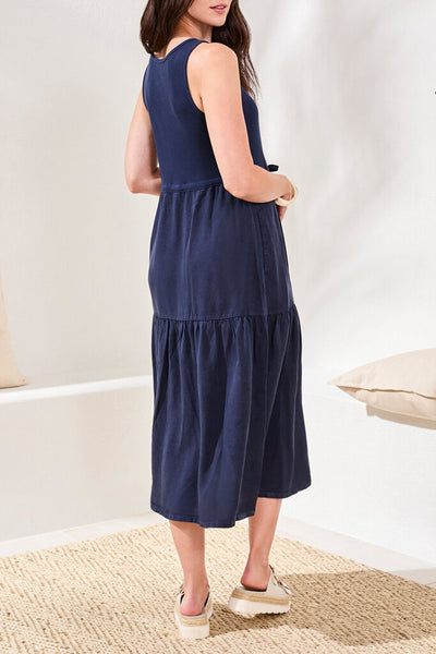 Tribal Mixmedia Tiered Midi Dress - Nautical