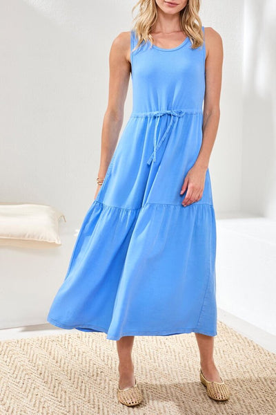 Tribal Mixmedia Tiered Midi Dress - Sky