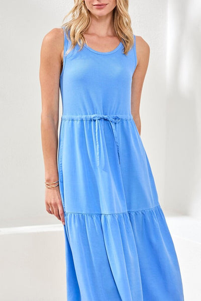 Tribal Mixmedia Tiered Midi Dress - Sky