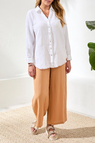 Tribal Crinkled Gauze Button Up Shirt - White