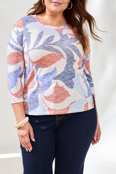 Tribal 3/4 Sleeve Crew Neck Top - Sky