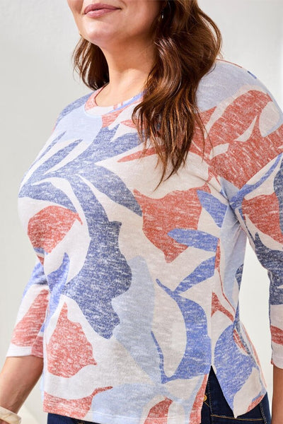 Tribal 3/4 Sleeve Crew Neck Top - Sky