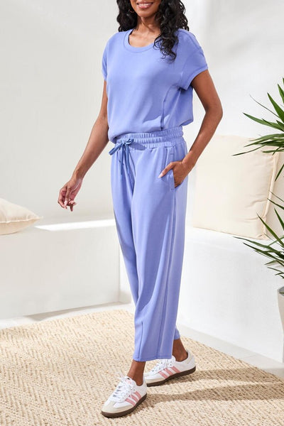 Tribal Soft Modal Barrel Leg Elastic Waist Joggers - Baja Blue